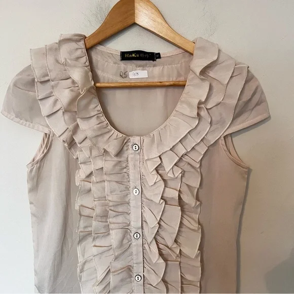 HaKa Ruffle Front Dress Neutral Two Tone Drop Waist Mini Cruel Intentions - Picture 3 of 10